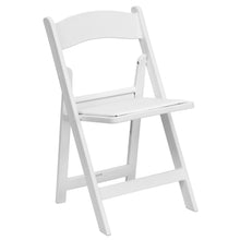 Load image into Gallery viewer, Silla plegable de resina blanca con asiento acolchado